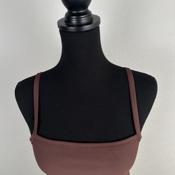 Wilo The Label Crop Top Womens Large Brown Square Neck Ribbed Wireless Stretch - Picture 2 of 12